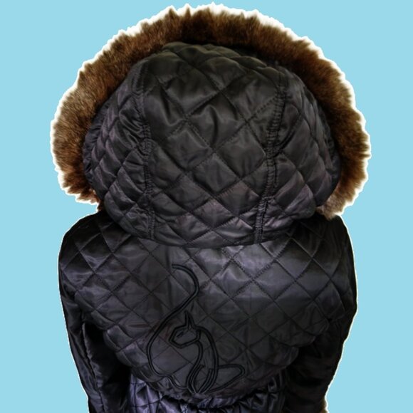 Baby Phat - Quilted Puffer Jacket, w/Leopard lining, Black, USED, size S - Picture 10 of 17